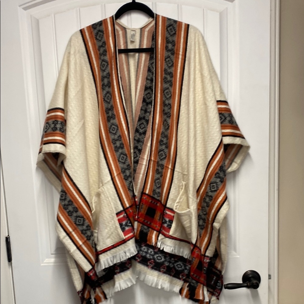 Chic Striped Poncho with Fringe